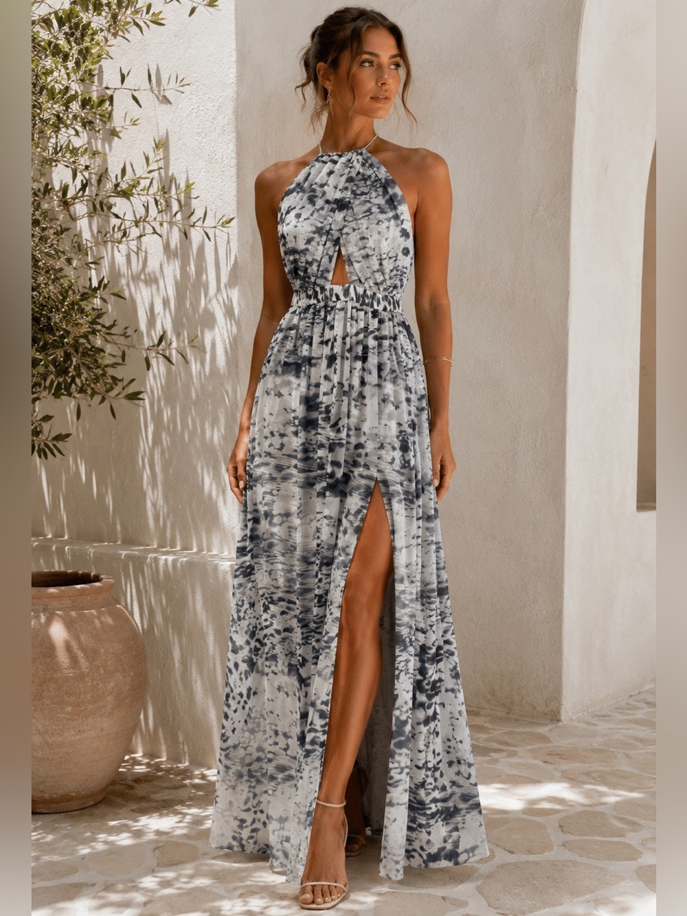 TJD Open Back Halter Neck Maxi Dress